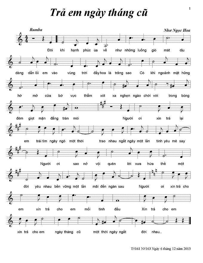 Sheet nhạc Trả Em Ngày Tháng Cũ